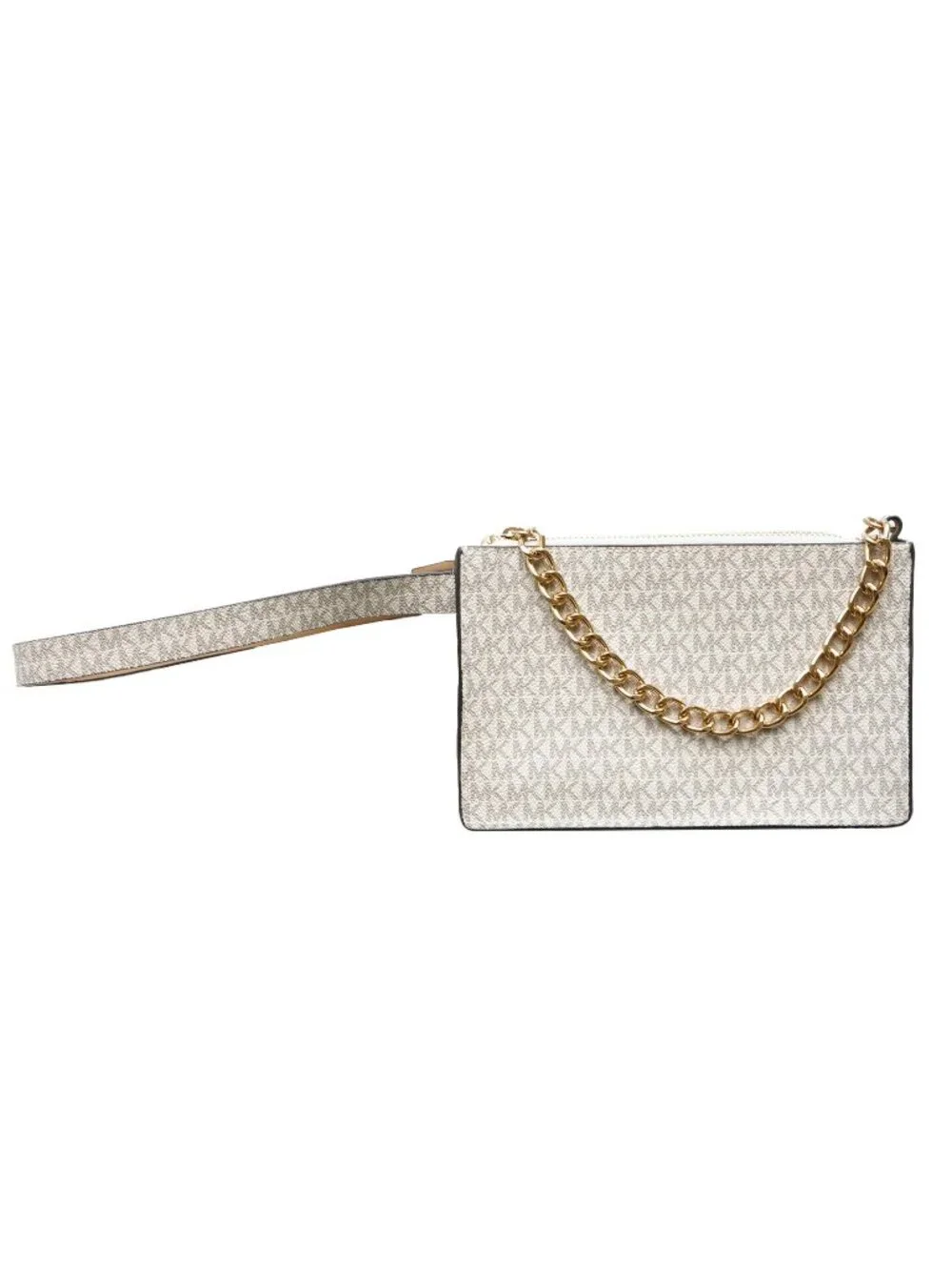 Michael Kors Belt Bag Vanilla Signature Fanny Pack White Gold Tone MK Logo